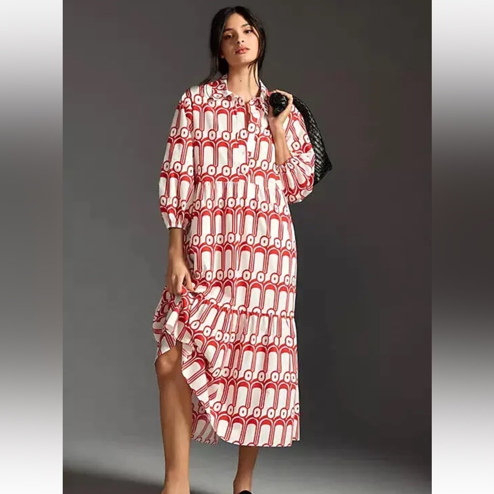 Maeve Red and White Midi Dress